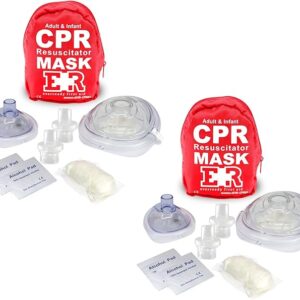 Ever Ready First Aid Adult and Infant CPR Mask Combo Kit with 2 Valves with Pair of Nitrile Gloves & 2 Alcohol Prep Pads - Red - 2 Pack