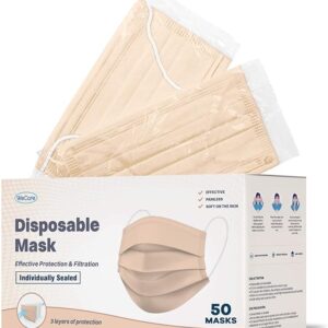 WECARE Disposable Face Mask Individually Wrapped - 50 Pack, Colored Face Masks