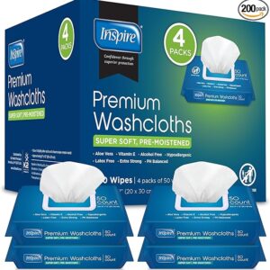 Inspire Adult Wet Wipes, Adult Wash Cloths, Adult Wipes for Incontinence & Cleansing for Elderly, 8"x12" (200 count)