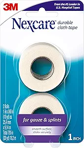 Nexcare Durable Cloth Tape, Woven Tape, Securely Holds Bulky Wound Dressing - 1 In x 10 Yds, 2 Rolls of Tape