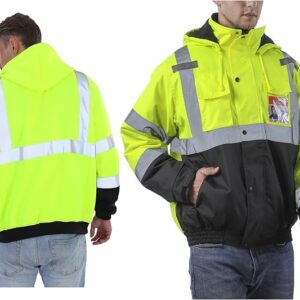 sesafety Reflective Jacket for Men, High Visibility Jackets, Safety Jackets for Men, Hi Vis Construction Bomber Jackets Waterproof with Pockets and Zipper, Black Bottom, Class 3