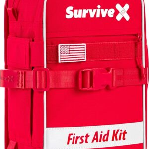 SurviveX Large First Aid Kit for Car, Travel & Home - Emergency Kit for Hiking, Camping, Backpacking and Outdoors - Includes Zip Stitch Wound Closure Strips